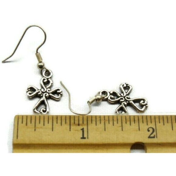 Celtic Cross Silver Tone Vertical Drop Dangle Hook Earrings Womans - Picture 3 of 3